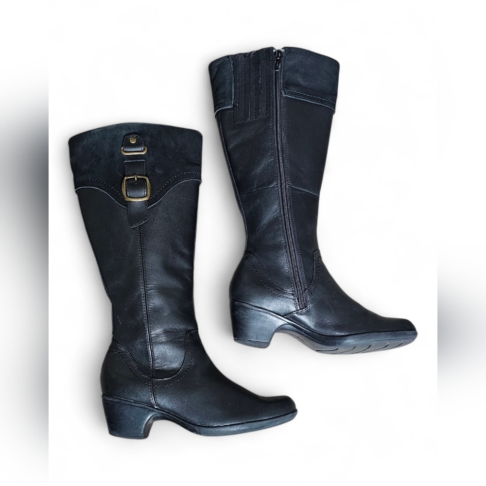 Clarks Women’s Black Leather Knee-High Boots with Buckle Size 6M - Picture 5 of 8